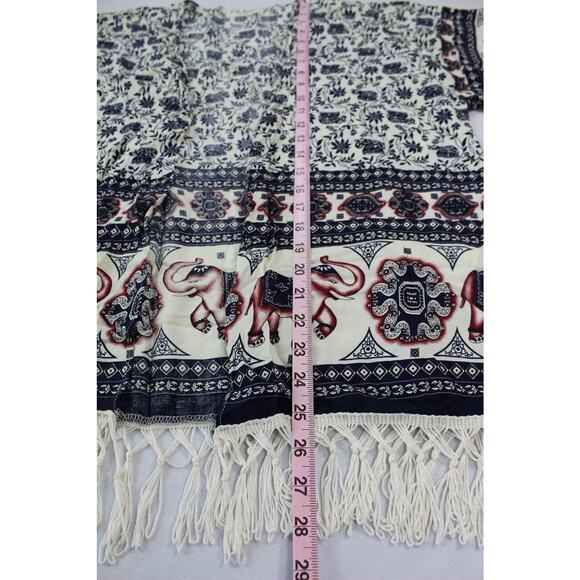 Selfie Couture Elephant Print Kimono Cardigan M/L Boho Fringe Cover Up - Picture 6 of 6